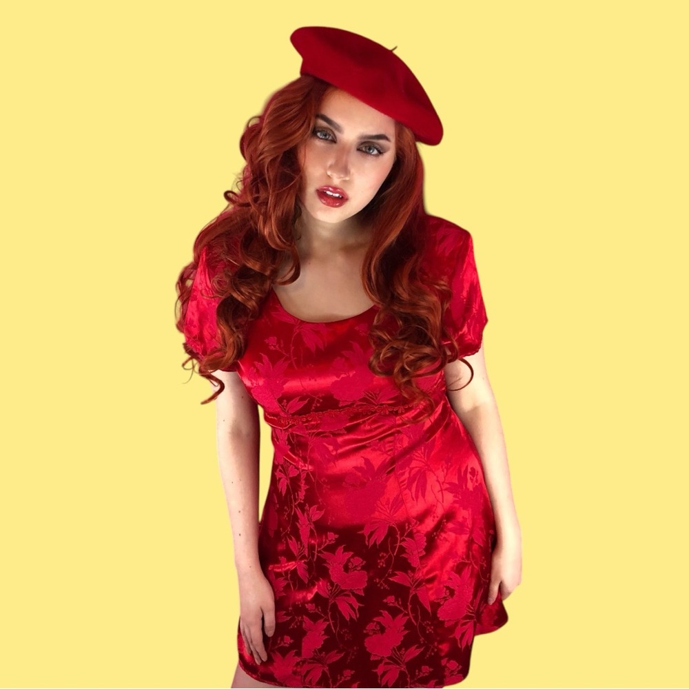Vintage red brocade dress - Picture 2 of 7